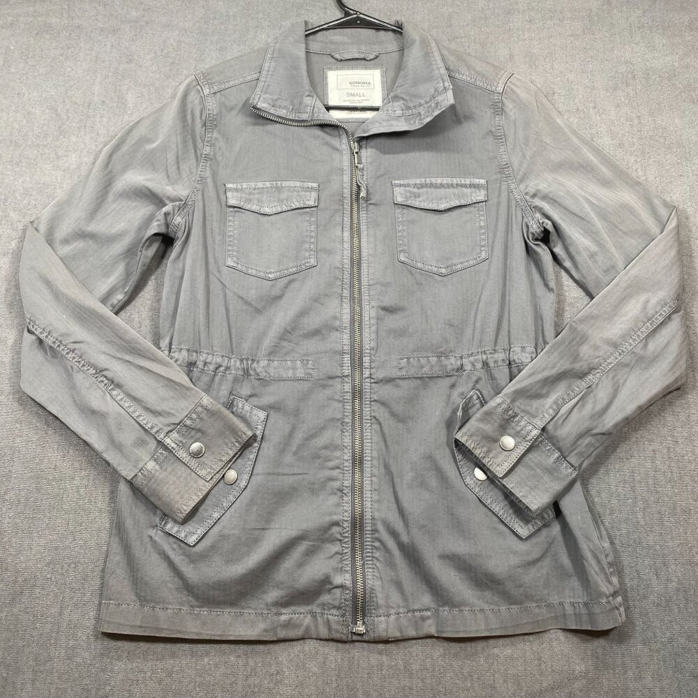 Sonoma Womens Gray Utility Jacket  Size Small 98% Cotton 2% Spandex Zip Front